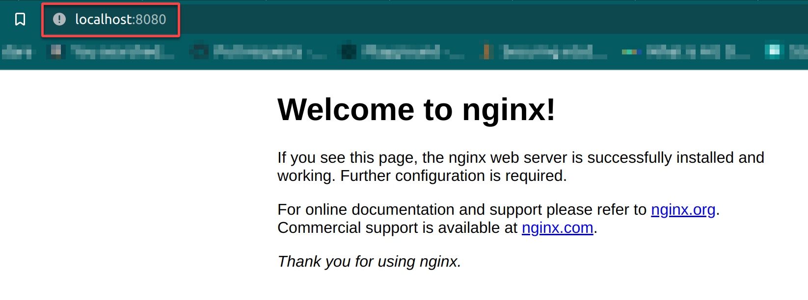 Accessing the NGINX welcome page on port 8000