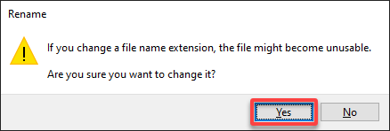 Confirming the file extension change