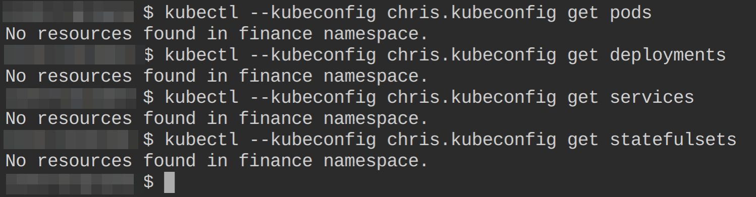 Viewing resources using the chris.kubeconfig file