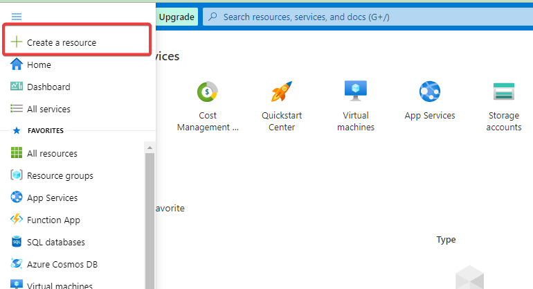 Accessing the Azure Marketplace to create a new resource