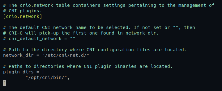Configuring CRI-O network for CNI plugin