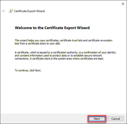 Continuing with exporting certificates
