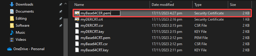 Changing the .cer file extension to .pem