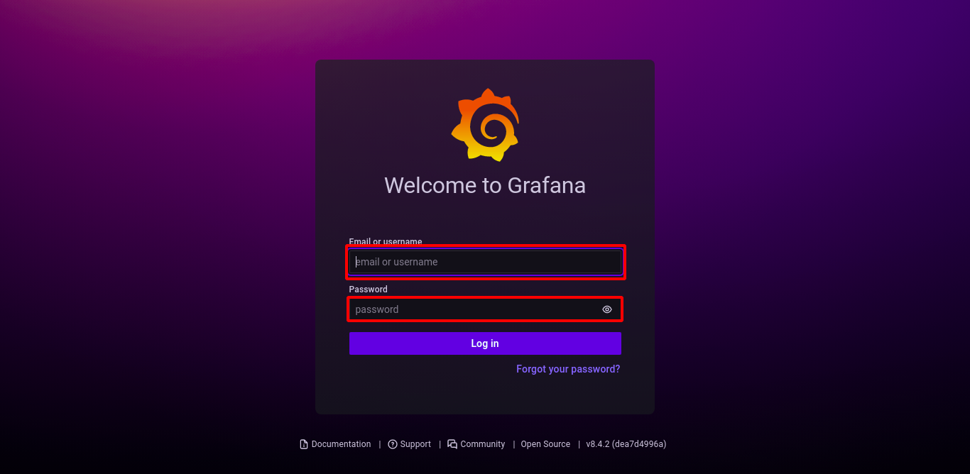 Entering Grafana Username and Password