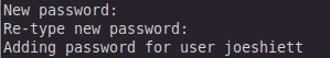 Adding password for example user joeshiett