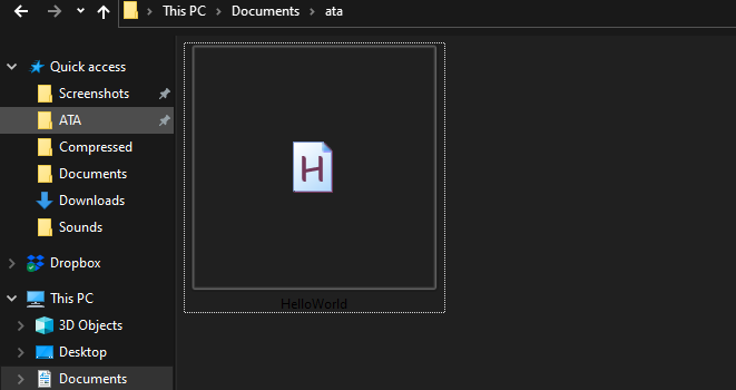Verifying the newly created AutoHotkey script file HelloWorld.ahk