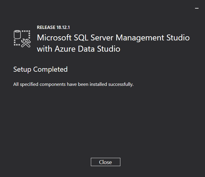 SQL Server Management Studio Installation Confirmation