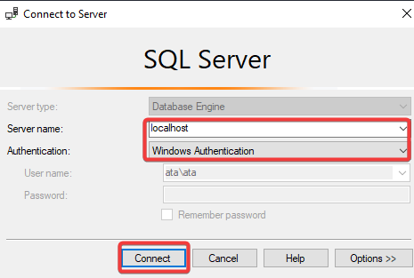SQL Server Management Studio Database Server Connection