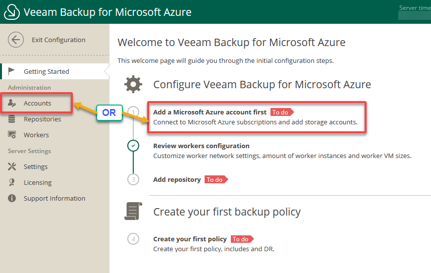 Accessing the accounts management page