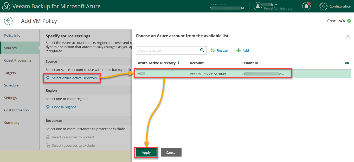 Selecting the Azure AD for the VM policy