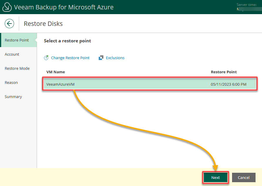 Choosing a restore point