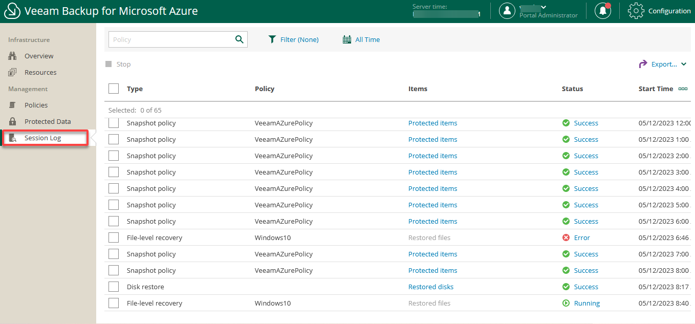 Accessing the session logs