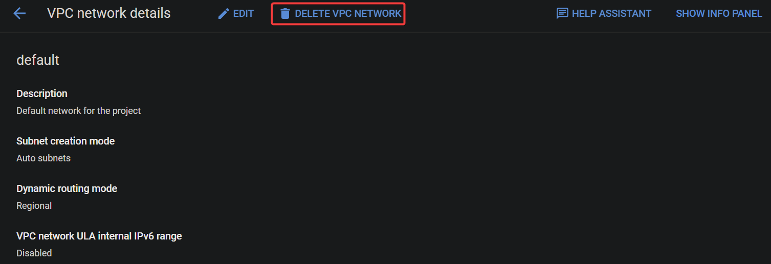 Deleting the default VPC network