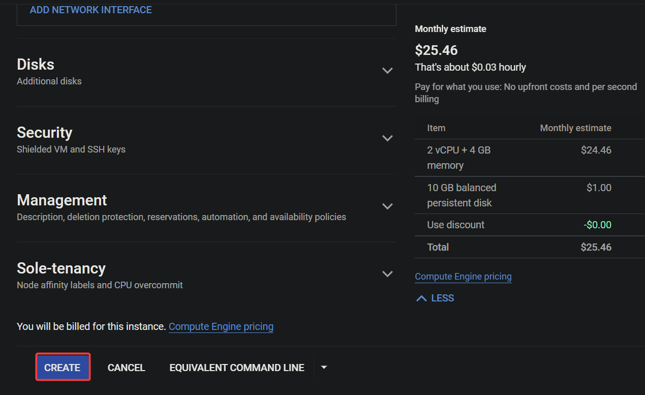 Creating a VM instance 