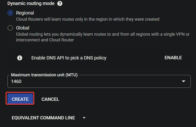 Creating the custom VPC network