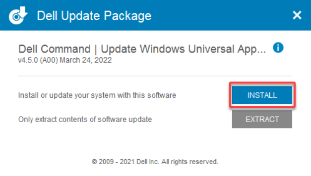 Initiating Dell Command Update tool installation