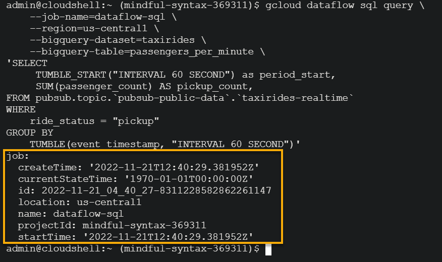 Running a Google Dataflow SQL Pipeline