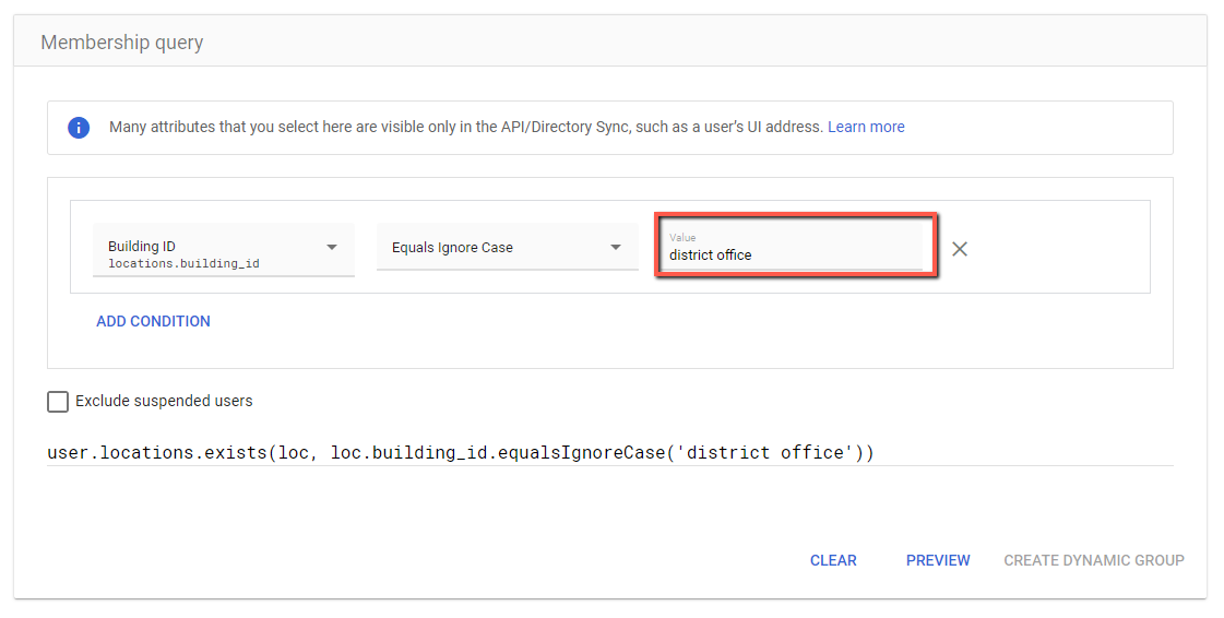 Setting the condition value field