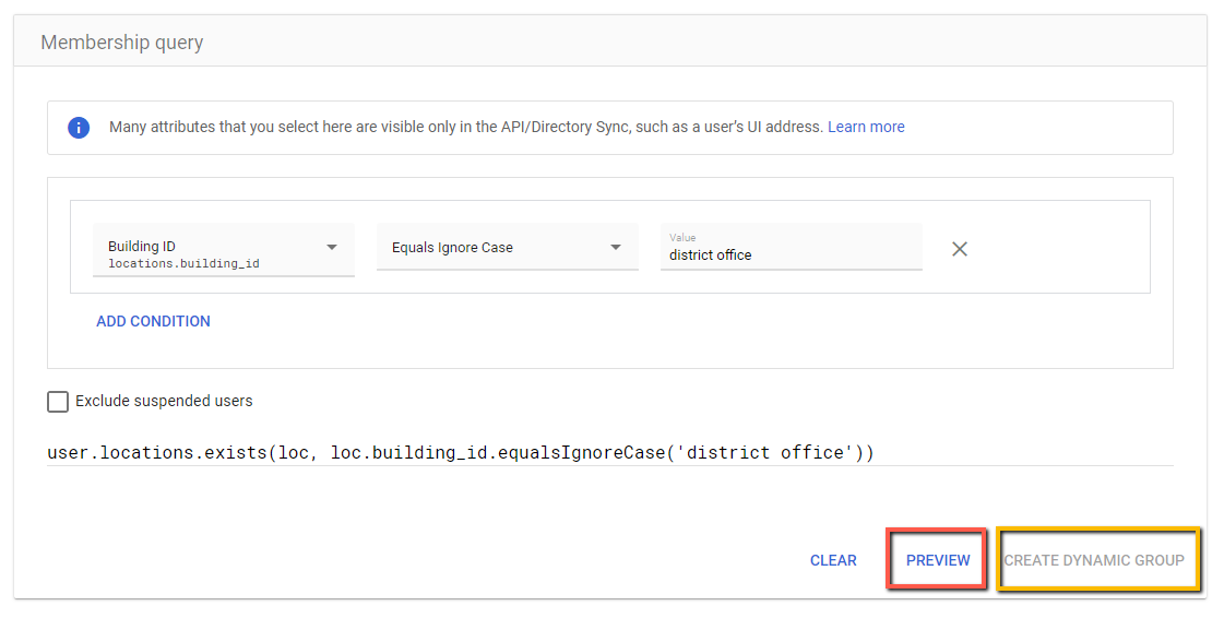 Previewing the group query output