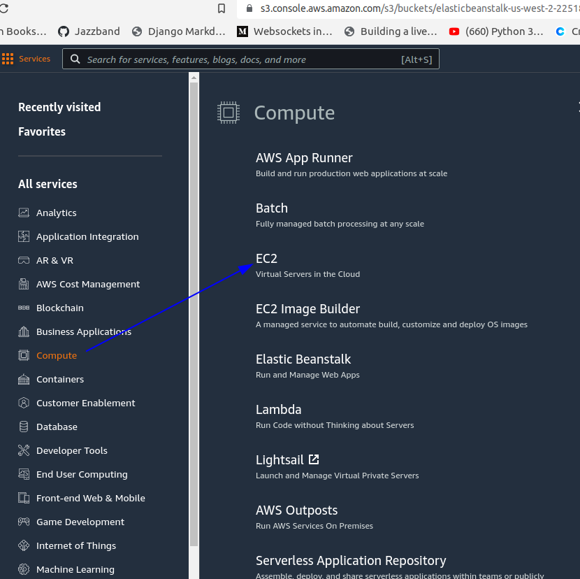 Locating EC2 dashboard