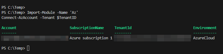 Connecting to Azure via PowerShell