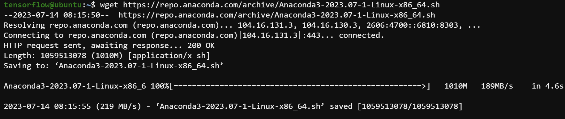 Downloading the Anaconda installer script