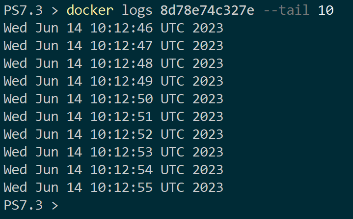 Listing the last 10 Docker container logs