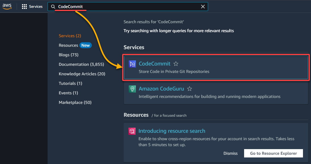 aws codepipeline - Accessing the CodeCommit dashboard