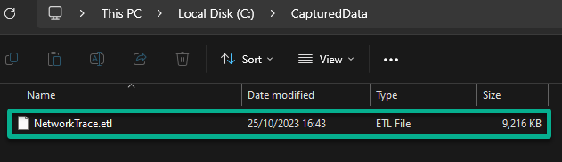 Verifying the file (NetworkTrace.etl) that contains the captured data