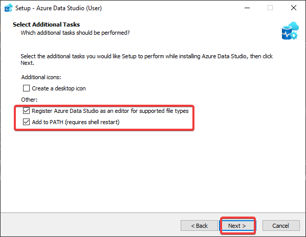Additional setup options in Azure Data Studio