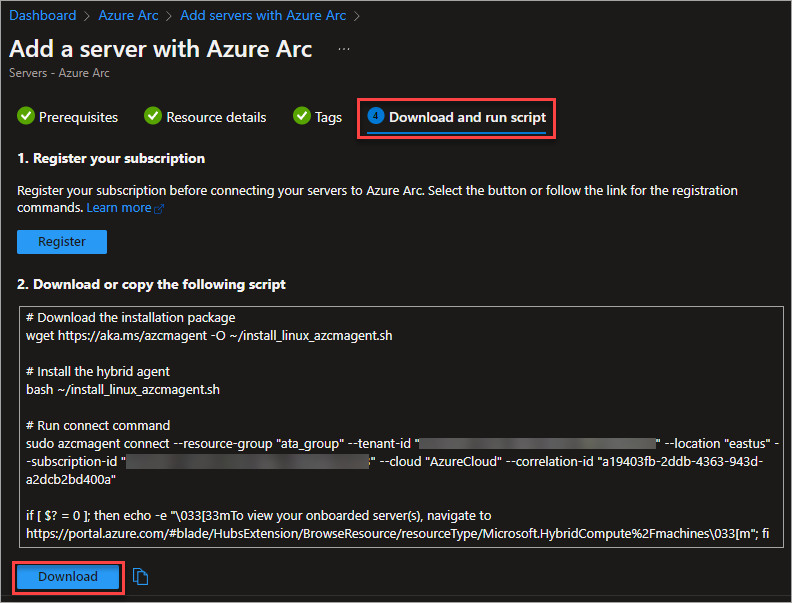 Azure Arc - Acquiring the deployment script