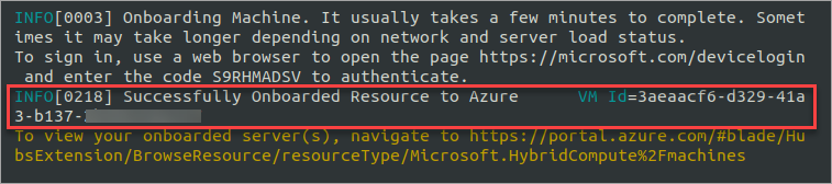 Azure Arc agent successfully onboarded message