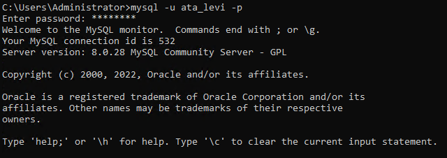 Logging in to MySQL as ata_levi