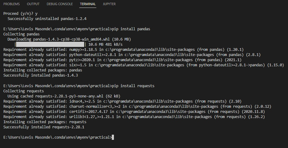 Installing pandas and requests