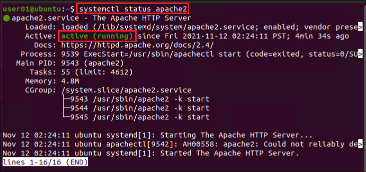 Viewing apache2 Service Status