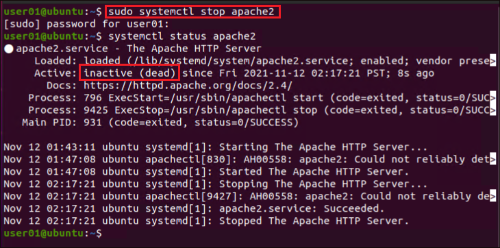 Verifying if apache2 Service is Stopped