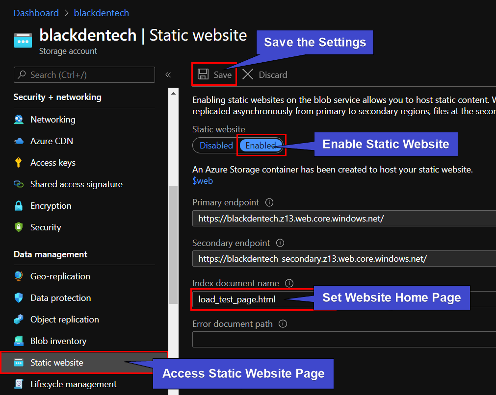 Enabling Static Website Hosting