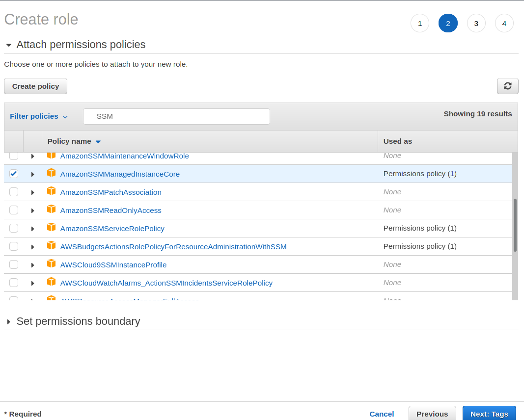 Attaching AmazonSSMManagedInstanceCore policy to IAM role 