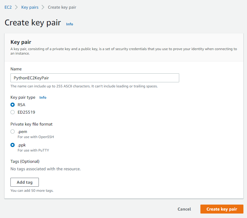 Entering in the key pair values