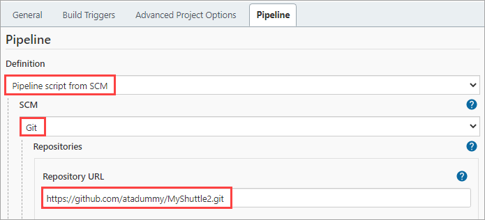Specifying the pipeline values