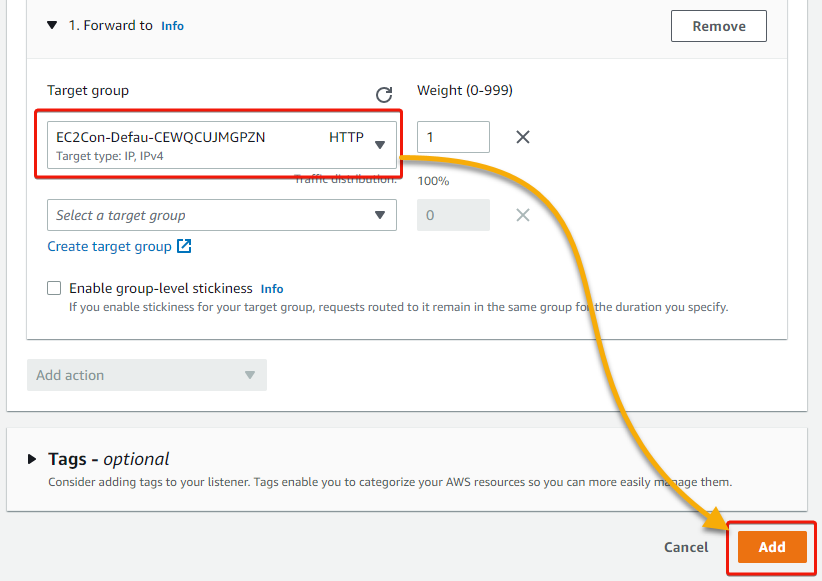 Selecting the target group associated with the ECS service