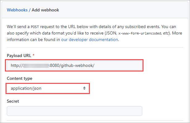 Setting the webhook URL and content type