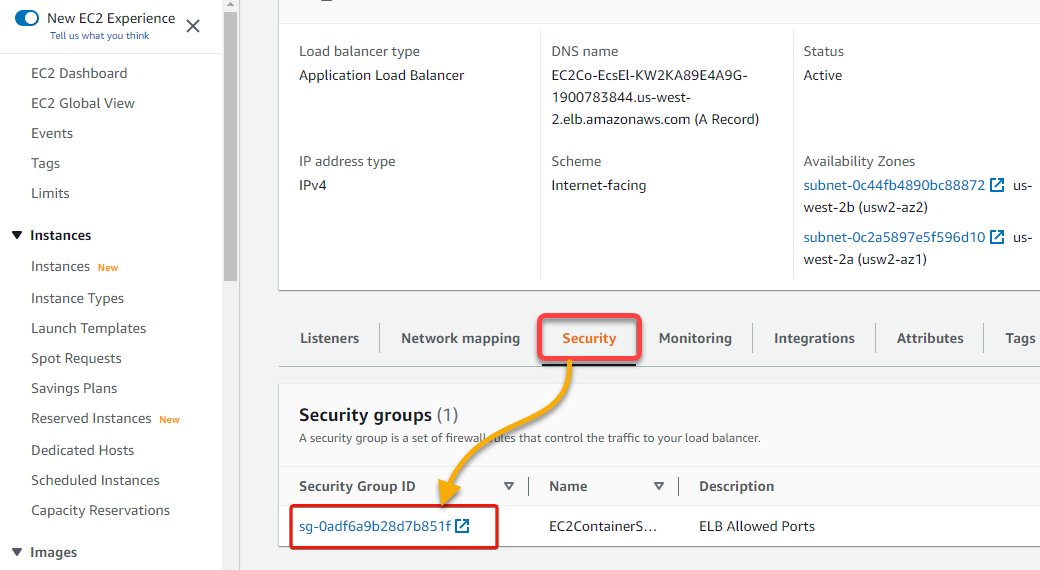 Accessing the security group details