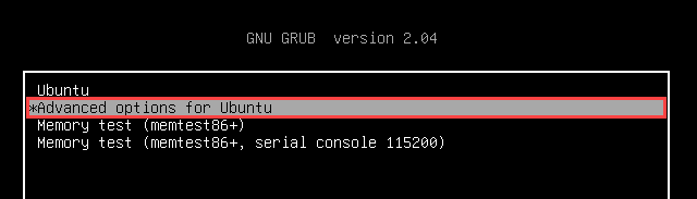 Selecting Advanced options for Ubuntu