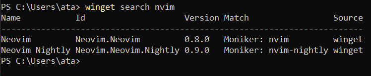 Searching for the Nvim package