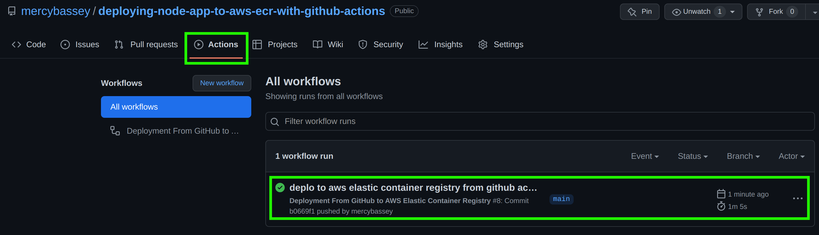 Confirming workflow on GitHub repository