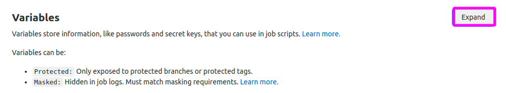 Expanding the variables sub-section