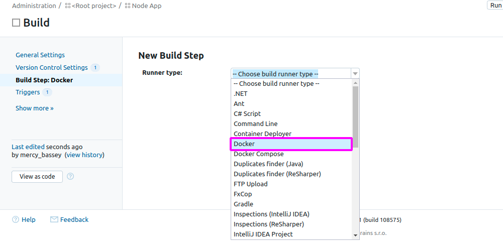 Choosing Docker as a build type