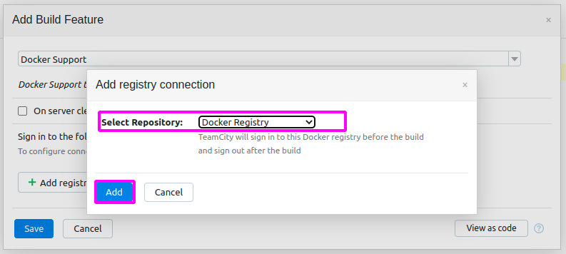 Selecting Docker Registry as a repository