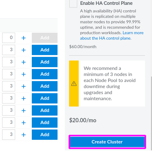 Finalizing Creating a Cluster